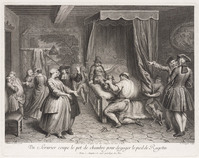 KG 12999
<br/>
Een bediende breekt de pot om Ragotin's voet te bevrijden.
<br/>
<em>Surugue, Louis (1686-1762)</em>